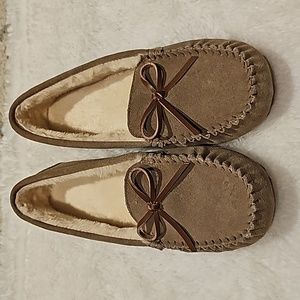 Tan moccasins